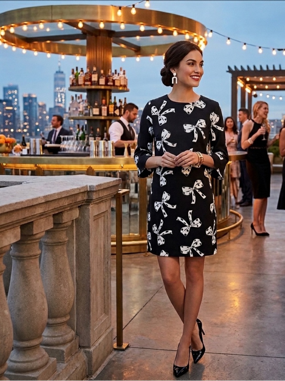 Banana Republic Bow Print Three-Quarter Sleeve Dress